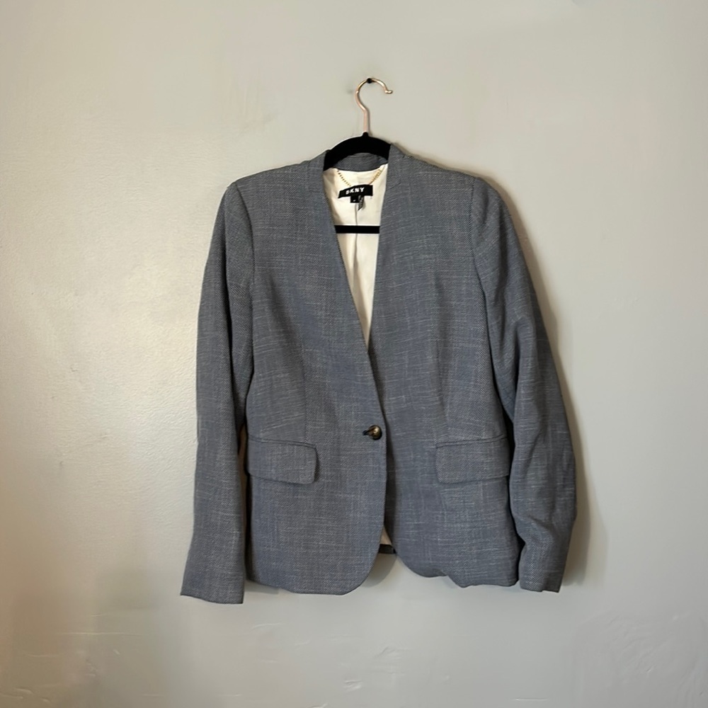 DKNY Gray One Button Tailored Career Blazer Jacket Size 6 - Picture 3 of 6